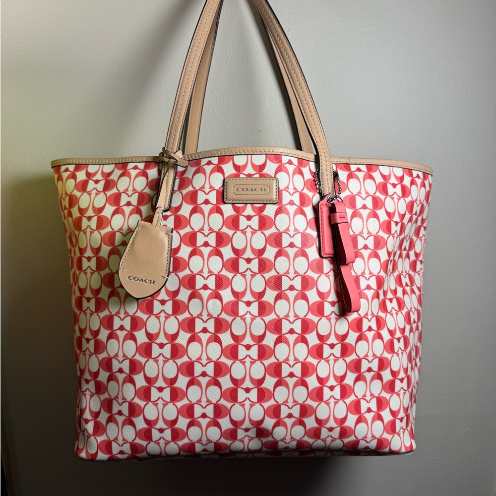 Coach Red and Cream Signature Tote